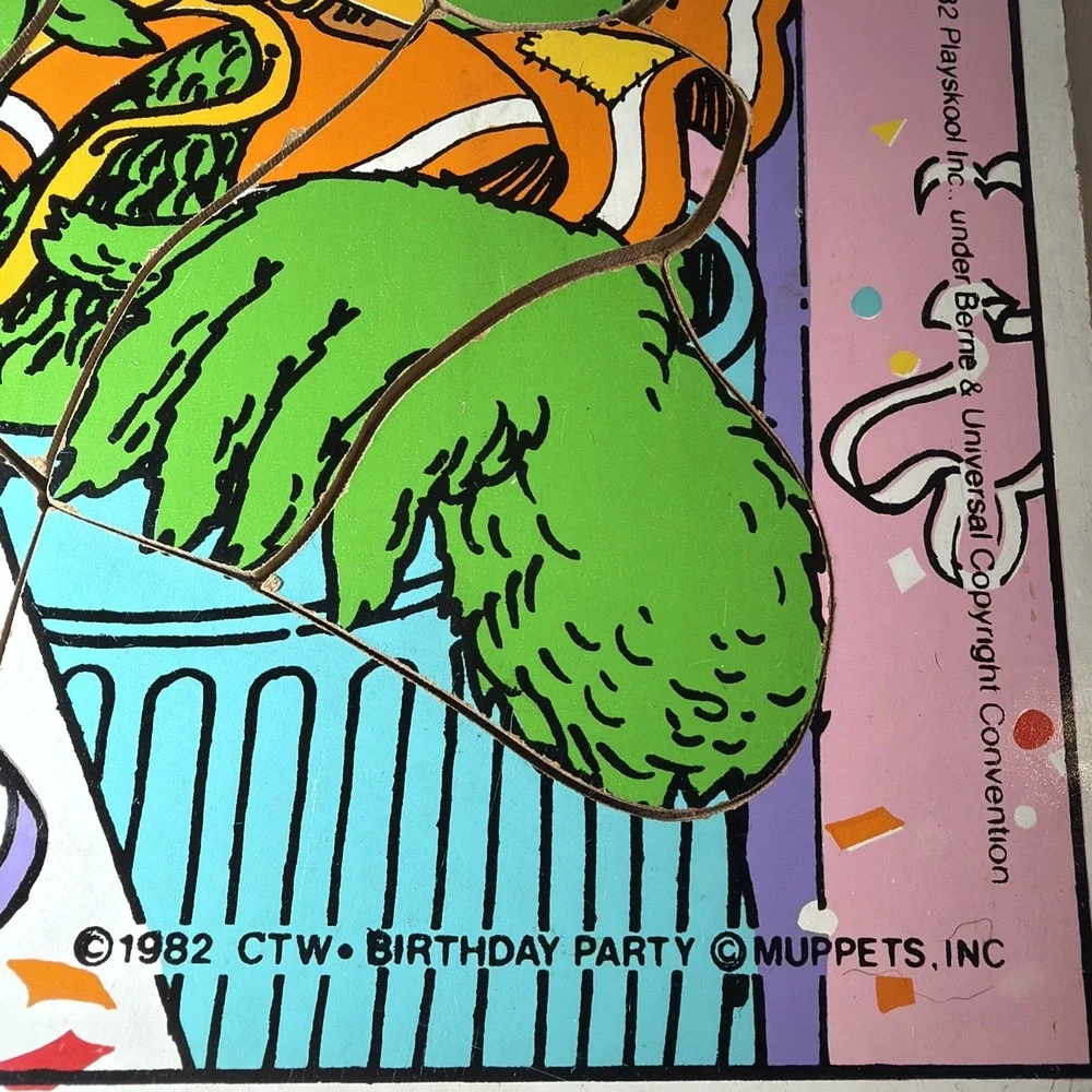 1982 Sesame Street Playskool Birthday Party! 25 Piece Pressboard Tray Puzzle